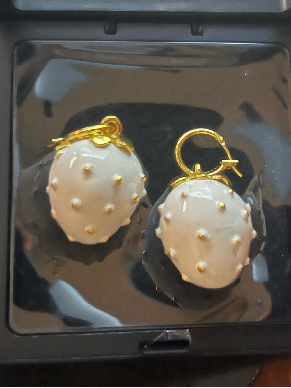 Persephone Dangles - Gold and White Studded Drop Earrings - Women Jewelry